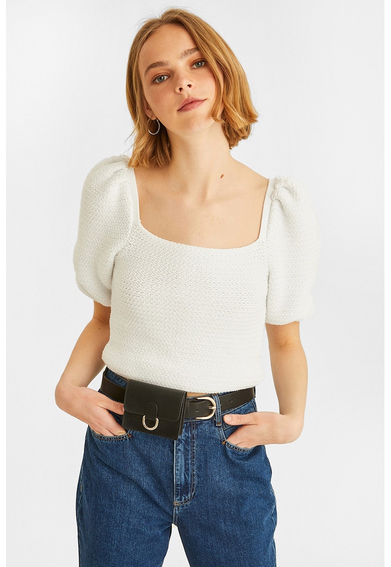 Bluza din amestec de bumbac cu decolteu patrat