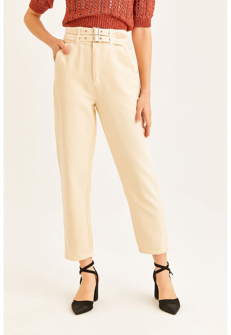 Pantaloni uni cu talie inalta