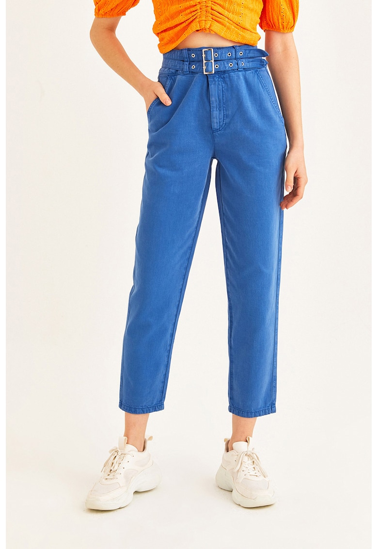 Pantaloni uni cu talie inalta