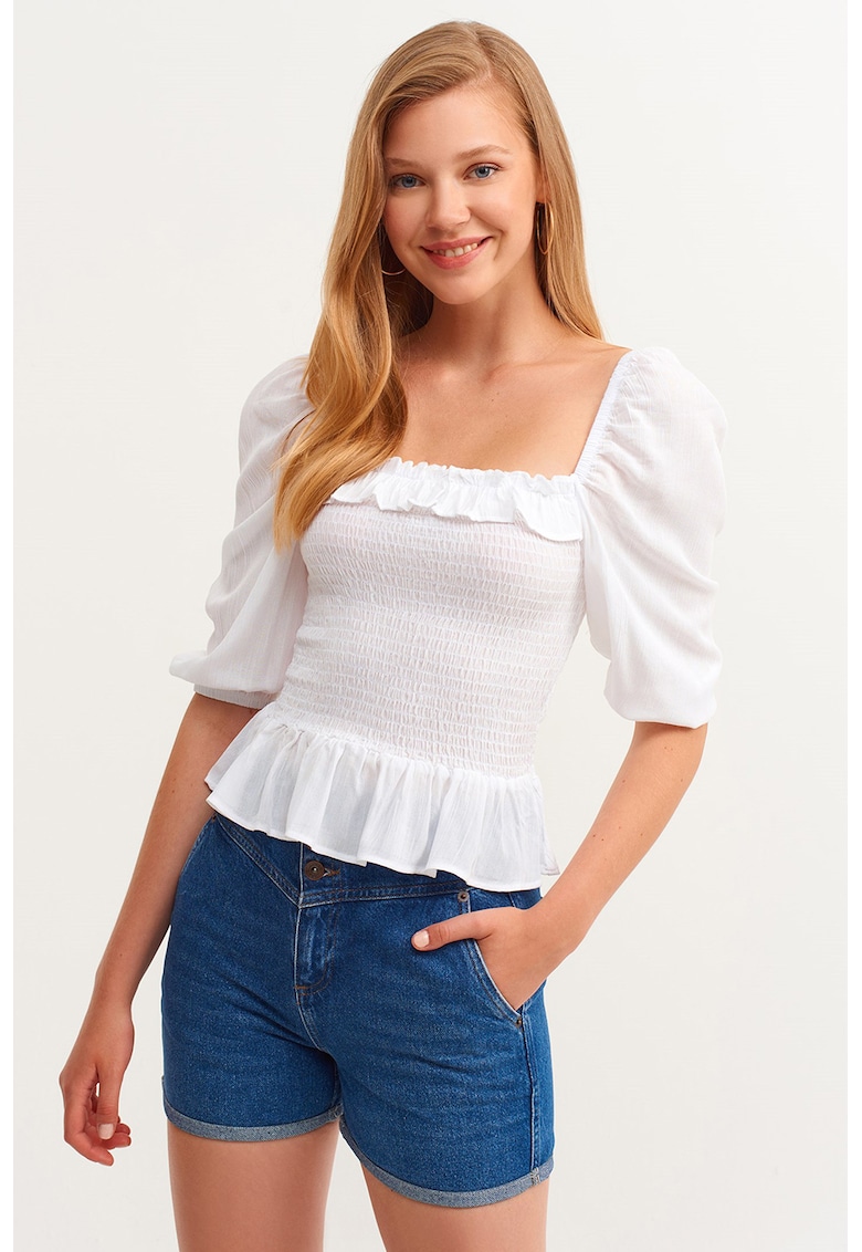 Bluza slim fit cu maneci bufante