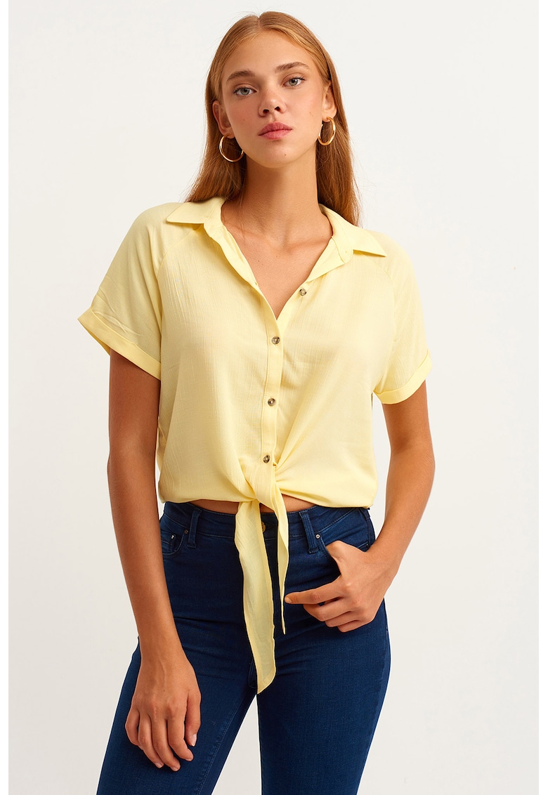 Camasa uni cu maneci raglan - Galben pai
