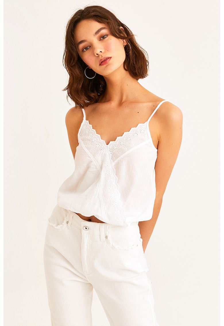 Top de bumbac cu broderie Sangallo