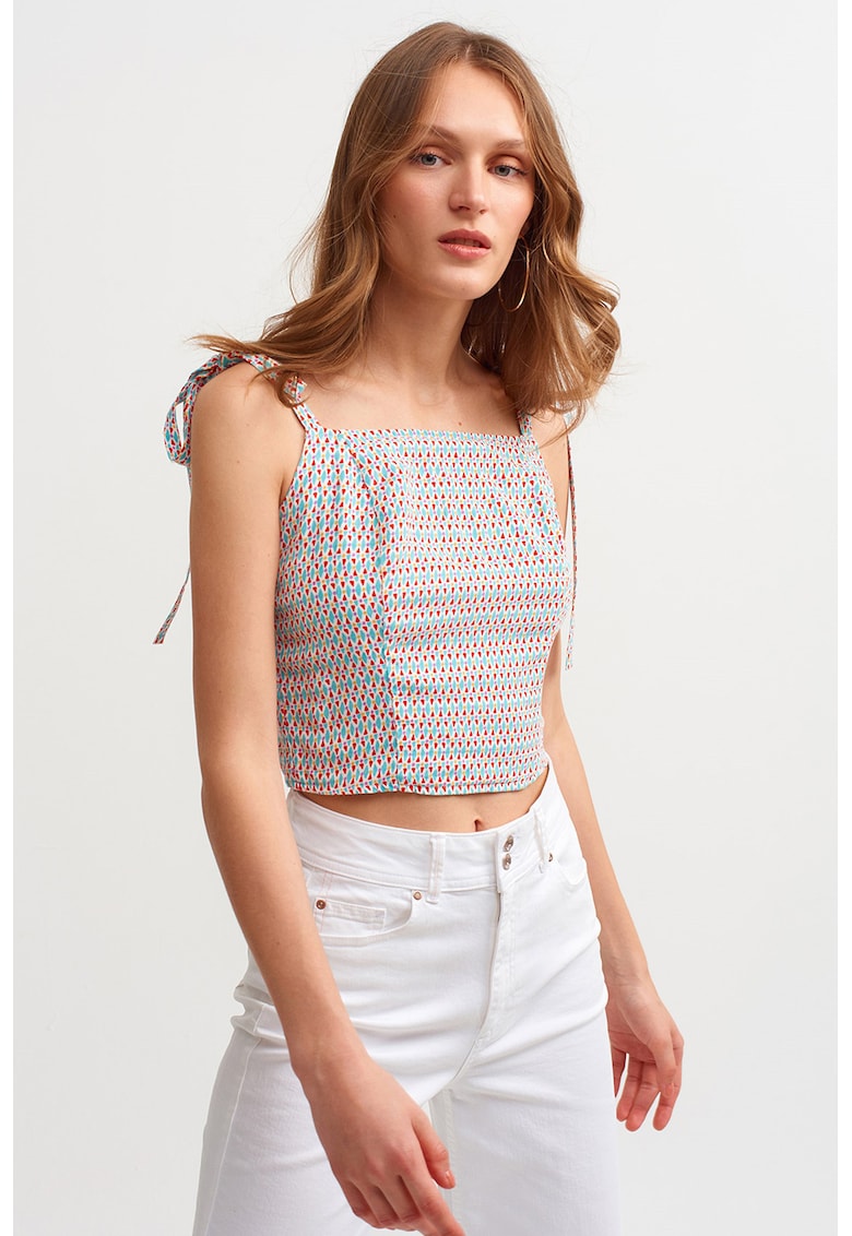 Top crop cu decolteu patrat - Rosu/Galben/Albastru