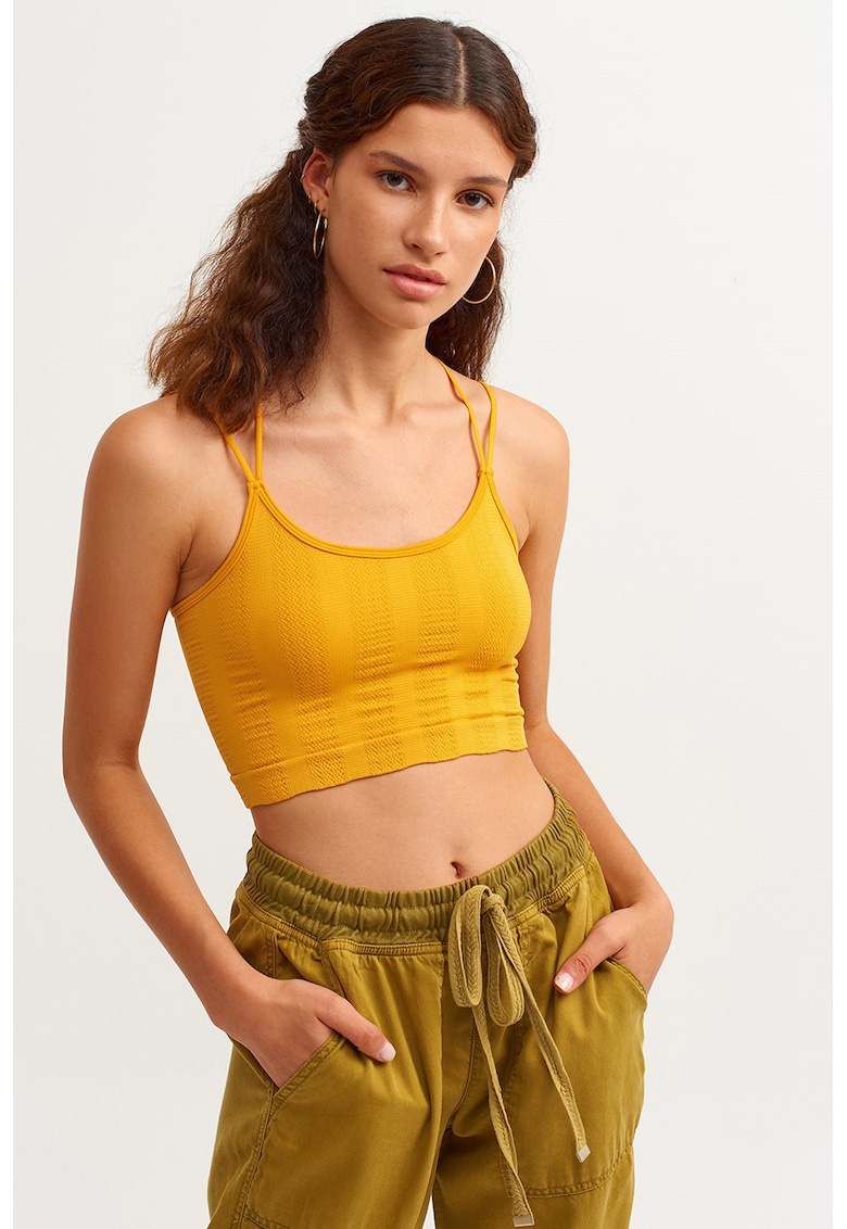 Top crop cu decolteu rotund - Galben sofran