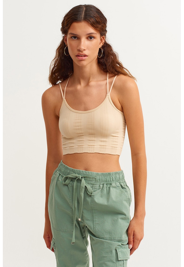 Top crop cu decolteu rotund - Piersica