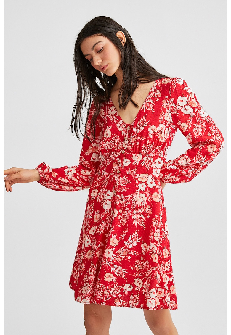 Rochie-camasa cu maneci bufante si model floral