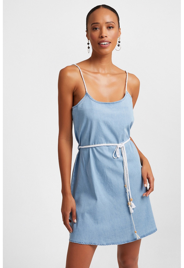 Rochie din chambray cu cordon in talie