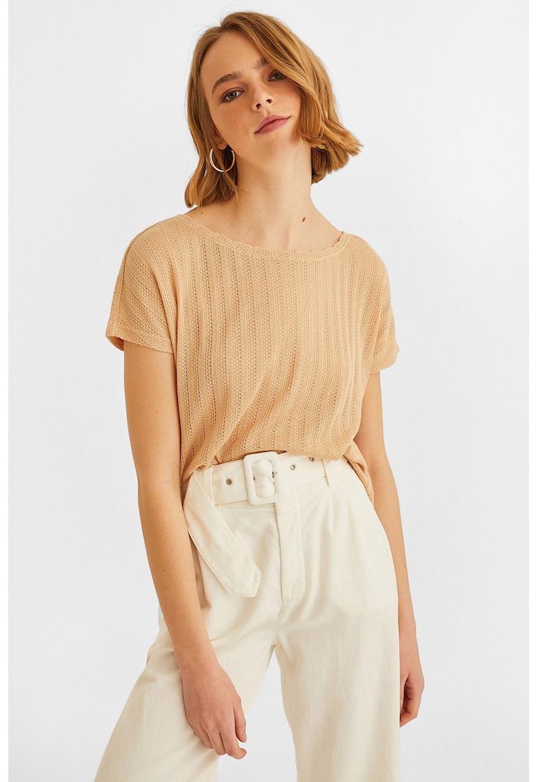 Tricou tricotat cu croiala relaxed-fit - Maro camel