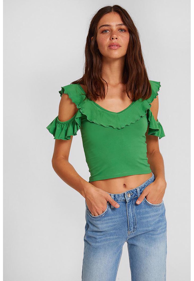 Tricou crop cu decupaj pe umeri