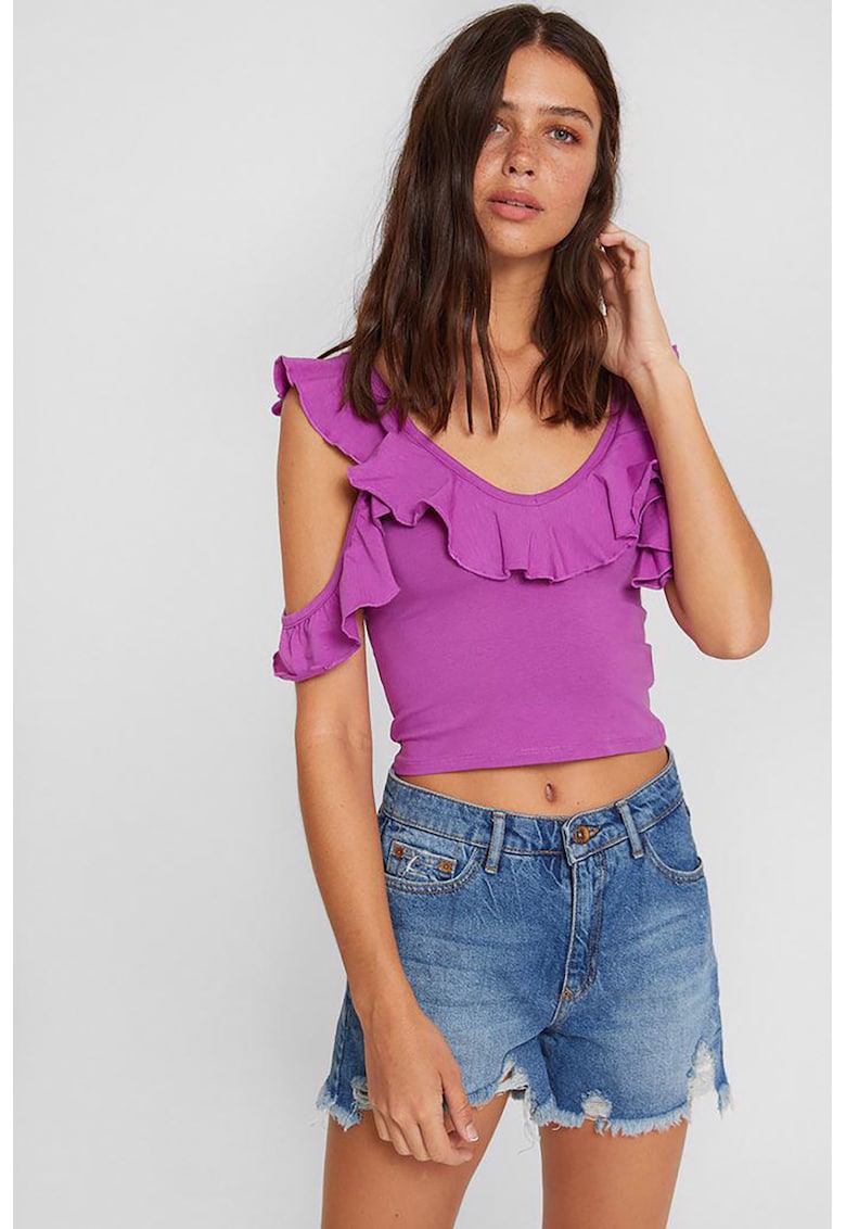 Tricou crop cu decupaj pe umeri