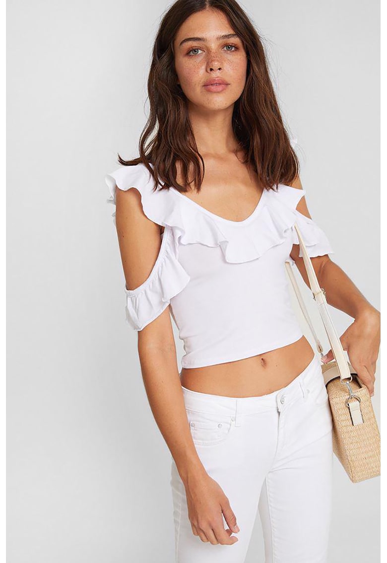 Tricou crop cu decupaj pe umeri