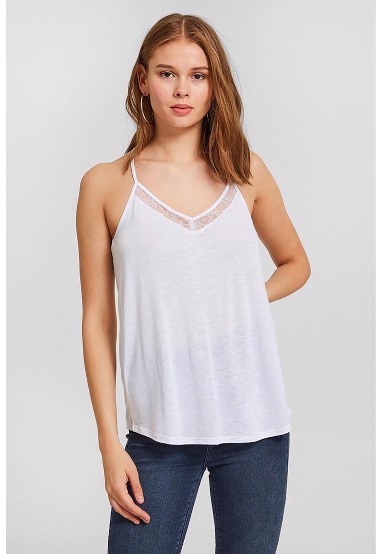 Top cu insertii din dantela si decolteu in V