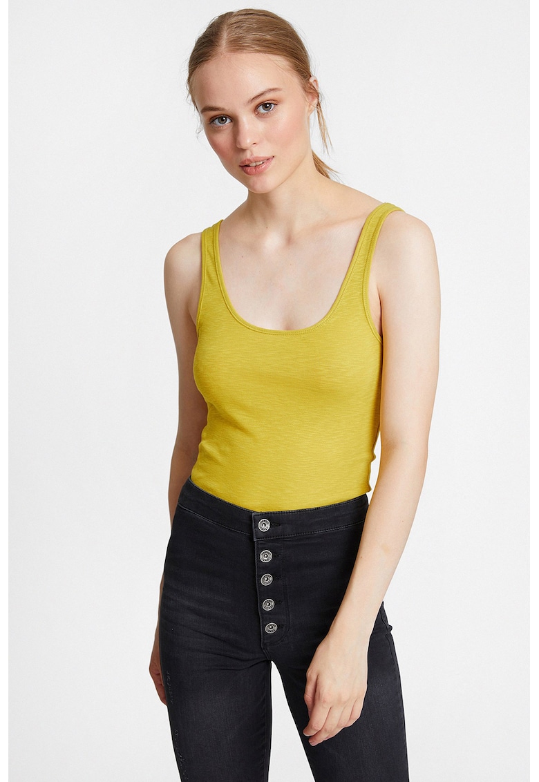 Top slim-fit cu decolteu rotund - Galben sofran