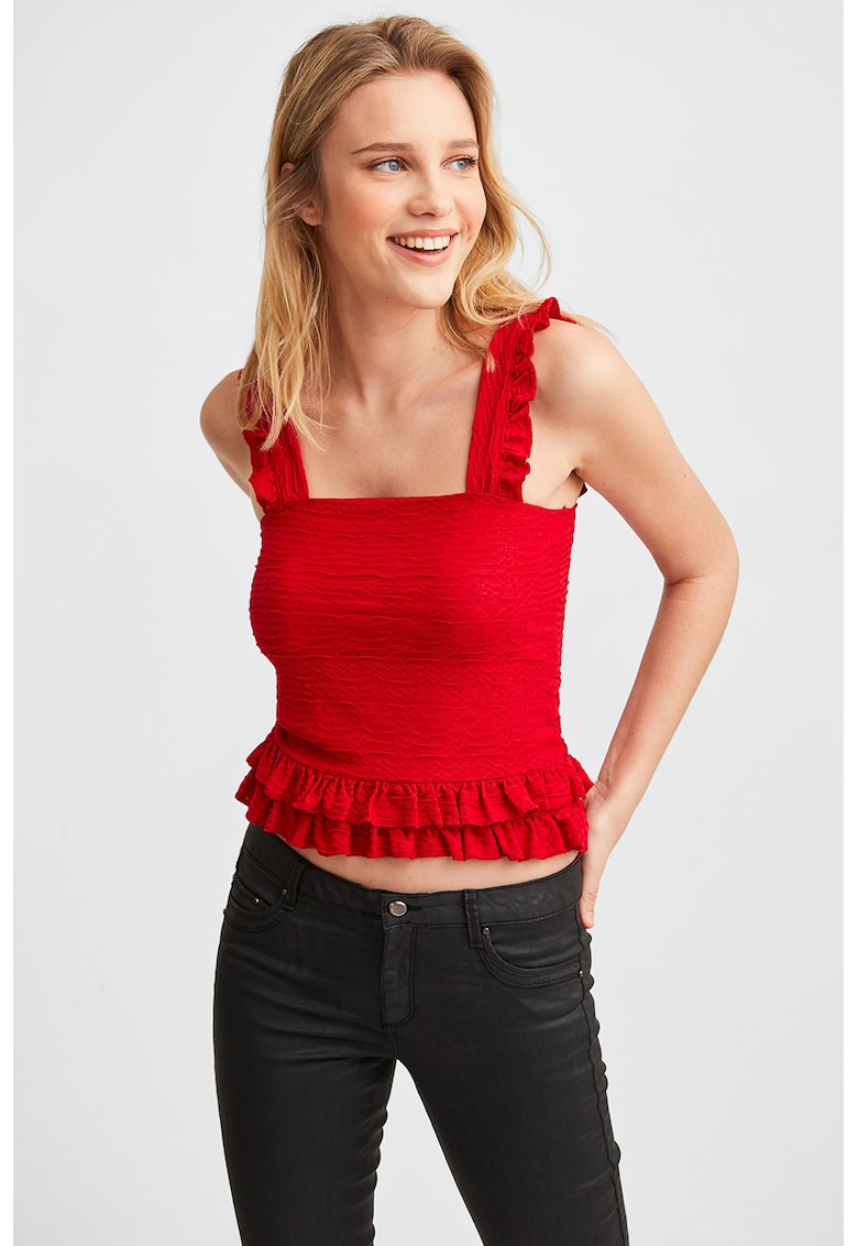 Top cu detalii cu fronseuri si decolteu patrat