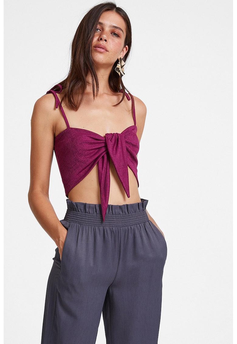 Top crop cu prinderi frontale - Violet tyrian