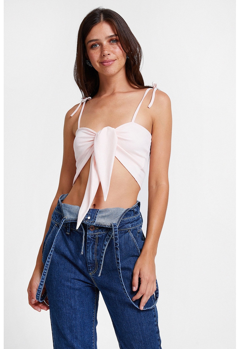 Top crop cu prinderi frontale - Roz pal