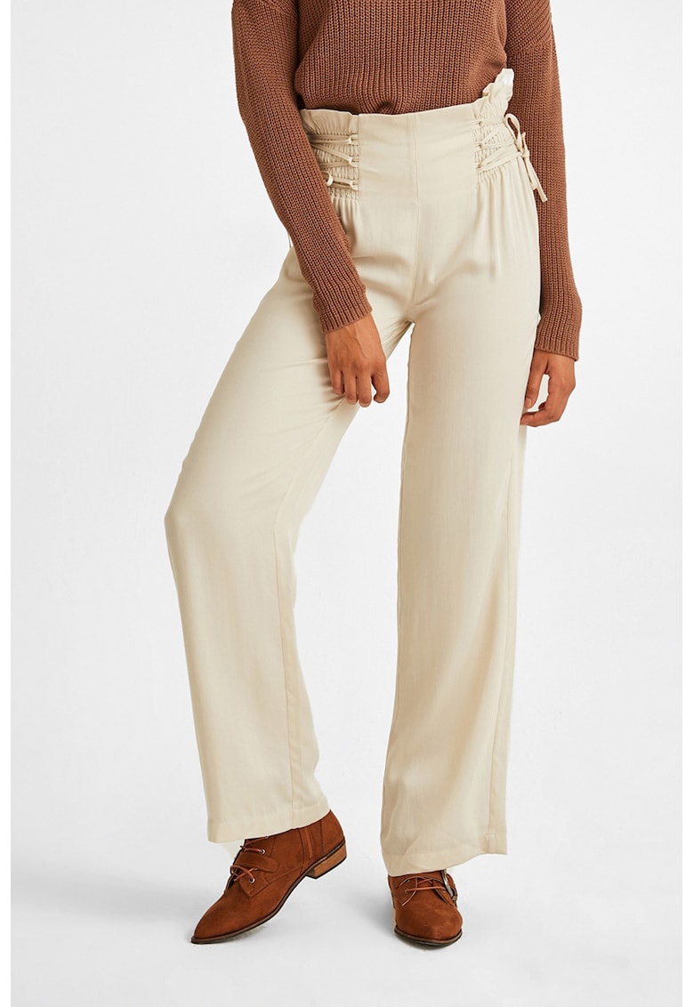 Pantaloni din lyocell cu talie inalta - Bej