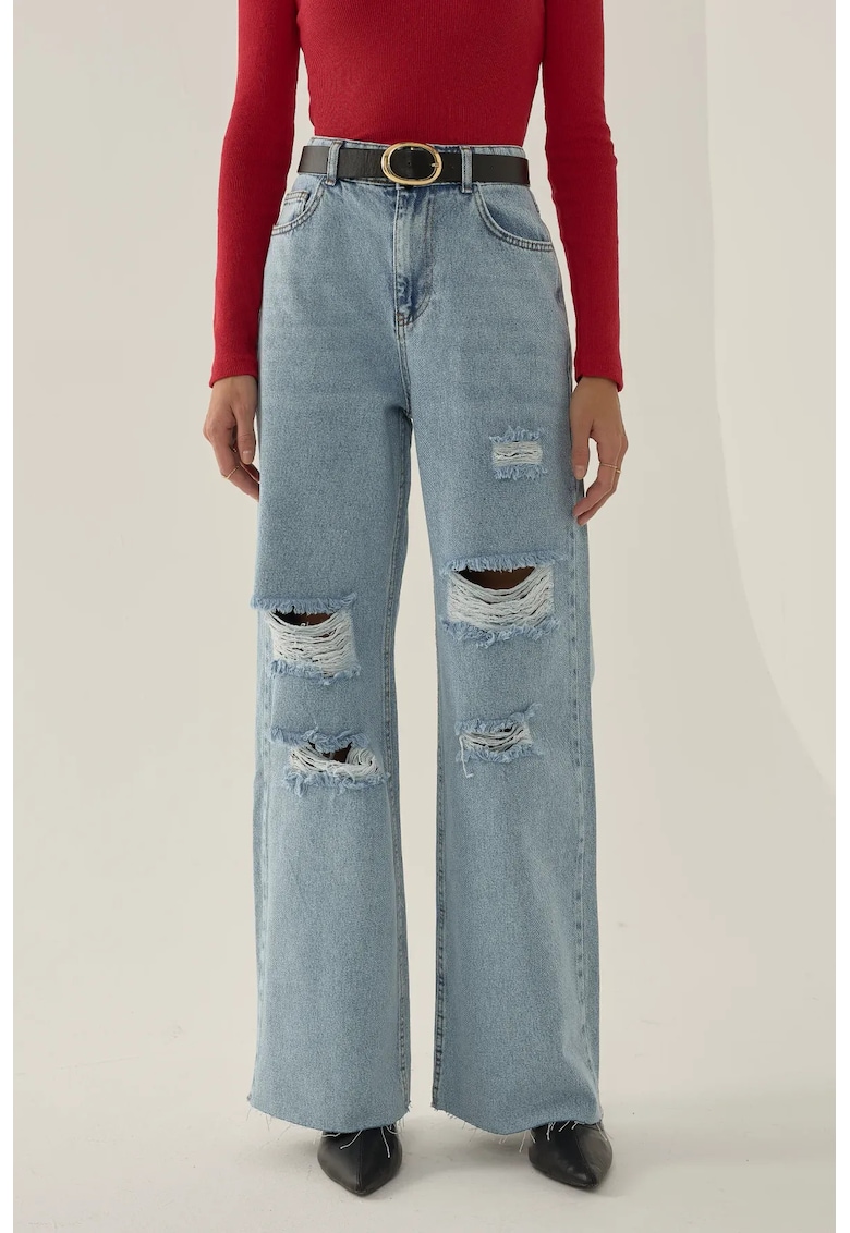 Blugi largi dama bumbac - talie inalta