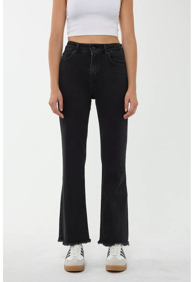 Blugi evazati dama - bumbac/elastan - talie inalta - negru