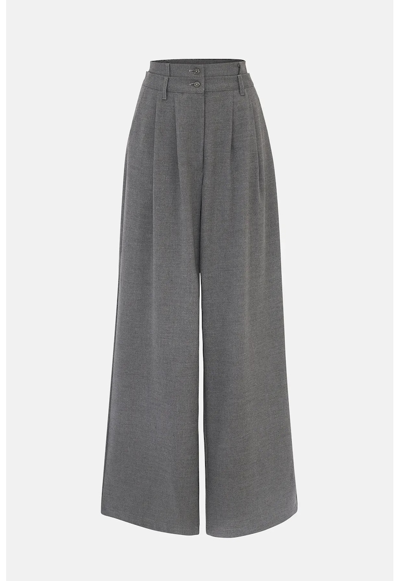 Pantaloni dama - largi cu talie dubla - gri - Gri