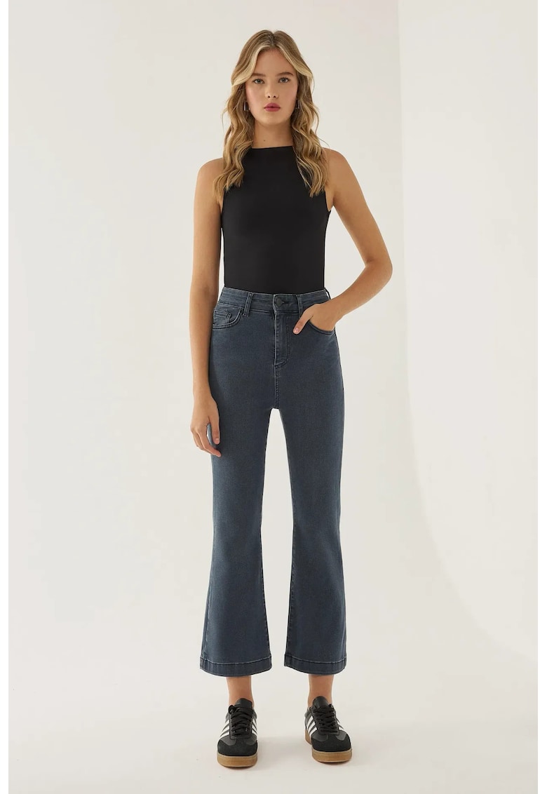 Blugi evazati dama bumbac/elastan - Denim albastru inchis - Albastru inchis