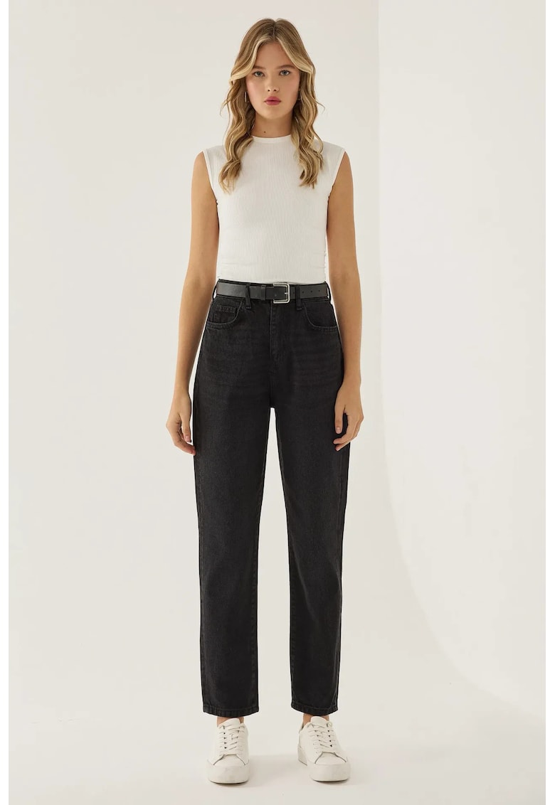 Blugi dama Mom Fit - efect spalat - gri - denim - Gri