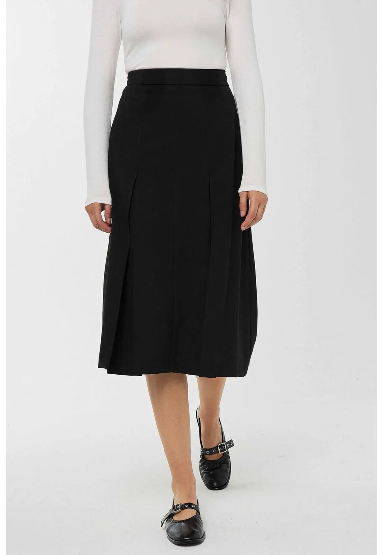 Fusta midi dama - poliester/elastan - talie inalta - negru -