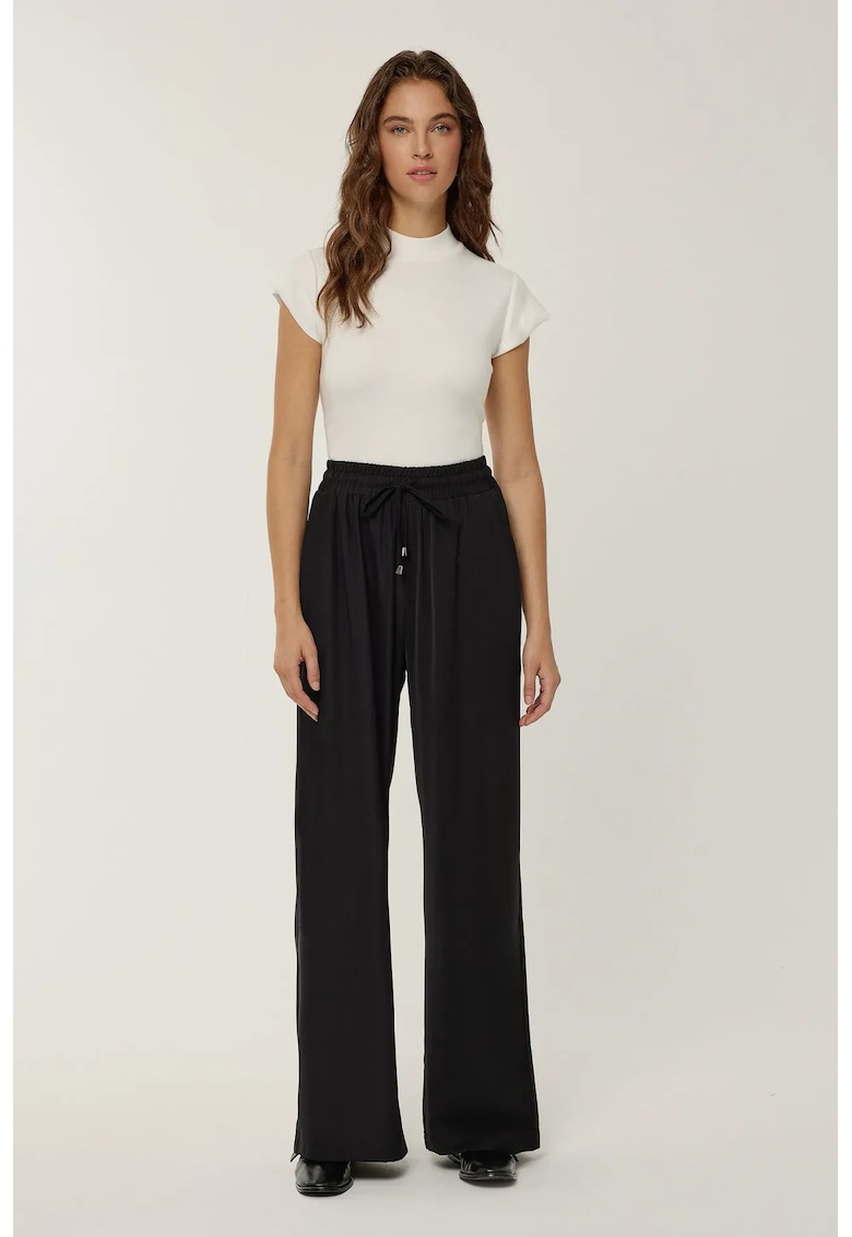 Pantaloni dama - cu talie elastica - negri - poliester