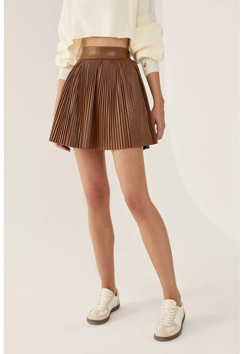 Fusta mini dama piele ecologica - maro