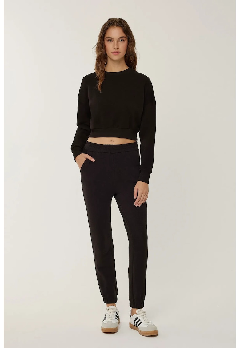 Pantaloni sport dama - basic - negri - bumbac-elastan - design modern