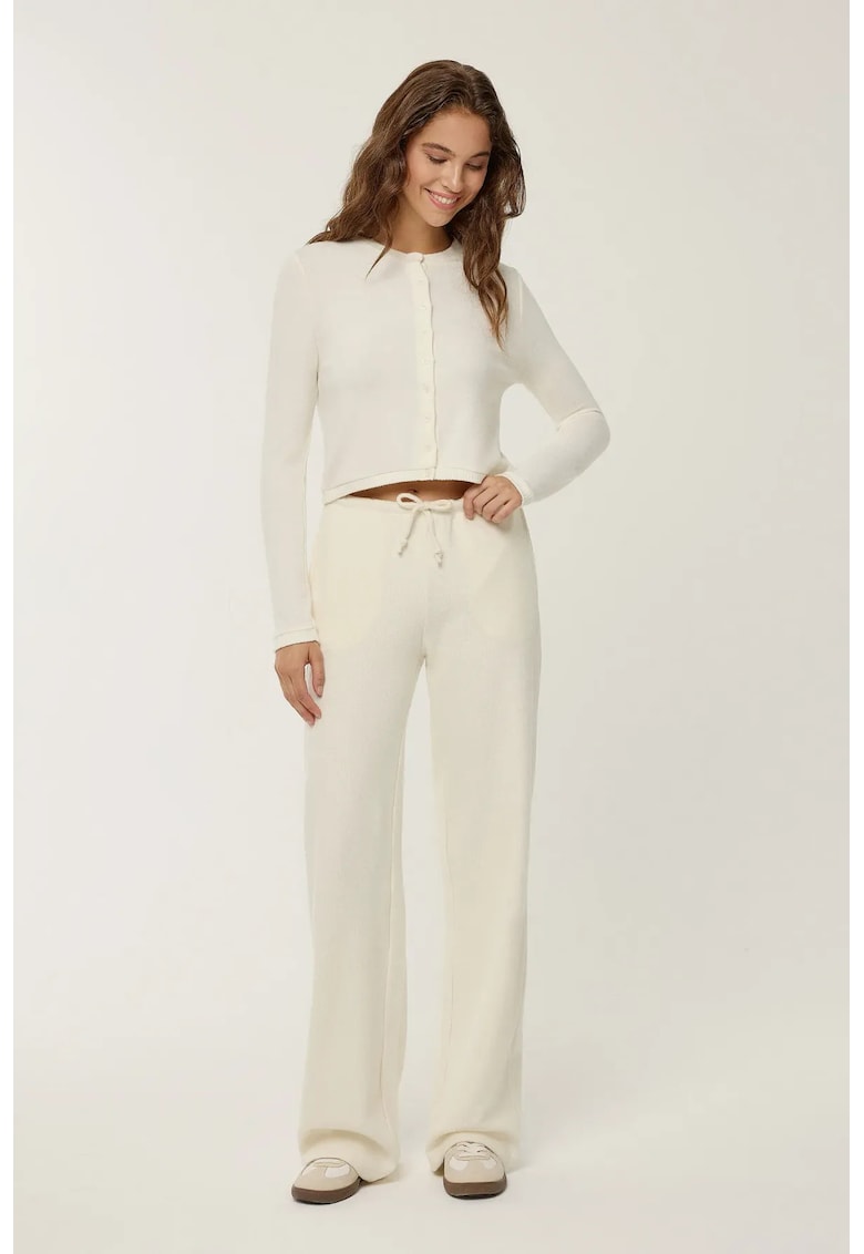 Pantaloni de trening - talie elastica - picior drept - bumbac/poliester - Alb prafuit -