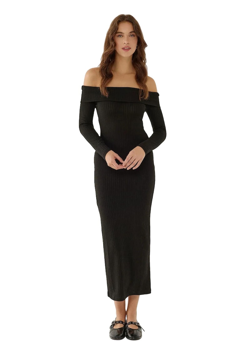 Rochie midi - Negru - Viscoz/Poliester