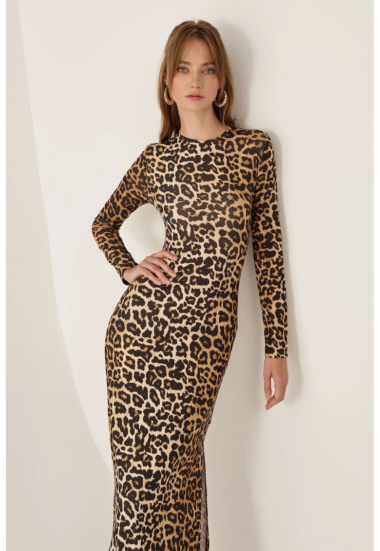 Rochie maxi - mulata - maneca lunga - model animal - maro