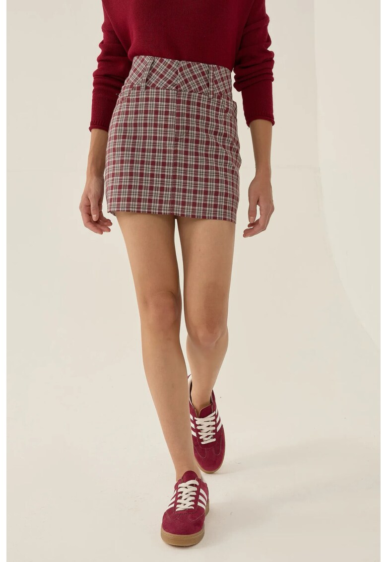 Fusta mini dama bumbac/poliester - in carouri - multicolor