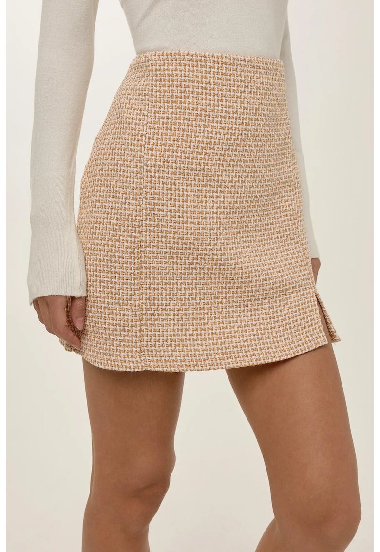 Fusta mini dama bumbac/poliester/acril - galben/alb