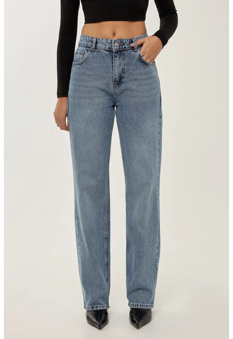 Blugi dama bumbac - talie medie - Albastru inchis