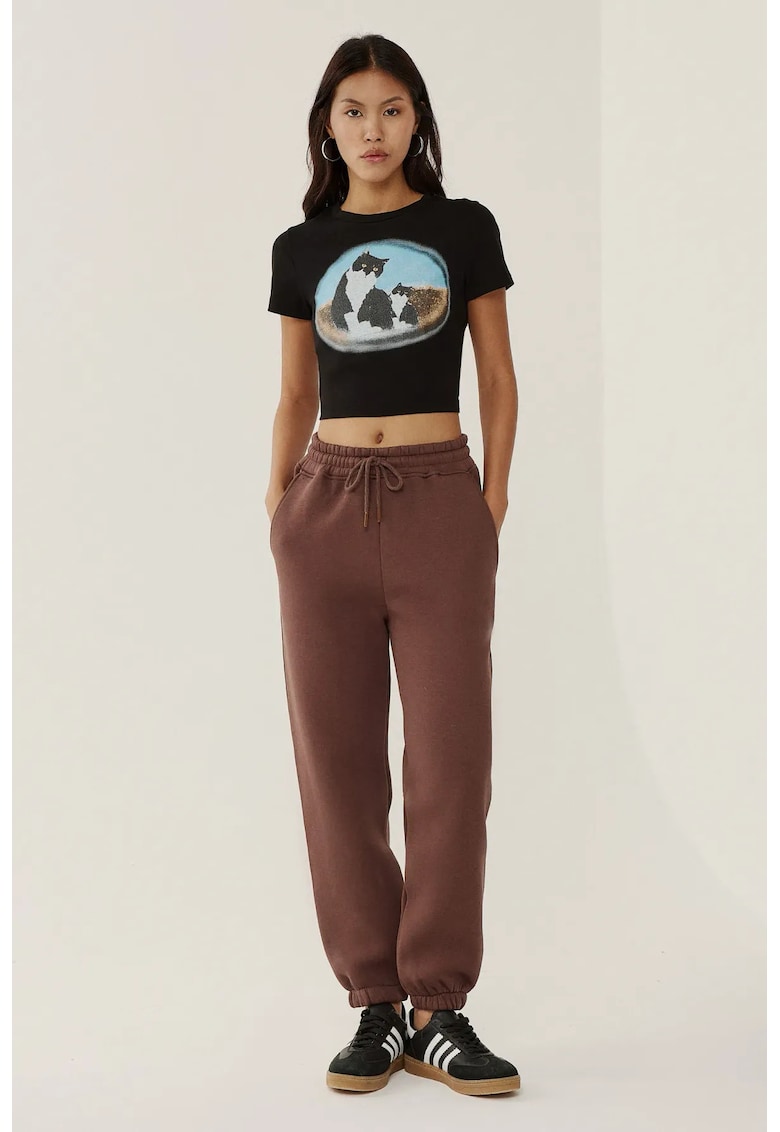 Pantaloni sport dama - basic - confortabili - bumbac-poliester - Mocha Brown -