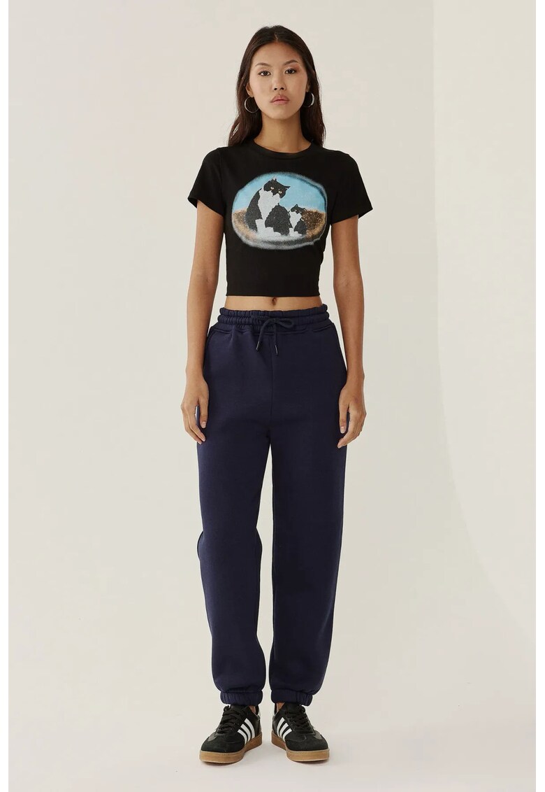 Pantaloni sport dama - basic - bumbac-poliester - Albastru marin -