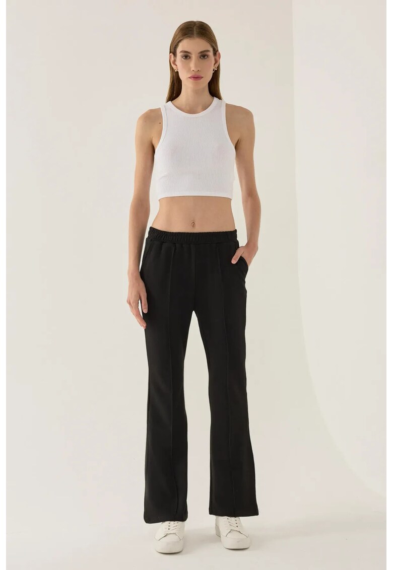 Pantaloni sport dama - evazati - negru - poliester