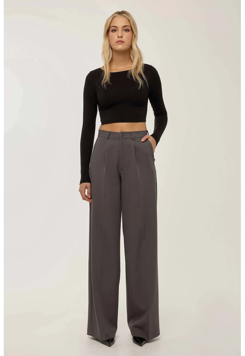 Pantaloni dama talie inalta - croiala larga - gri - poliester