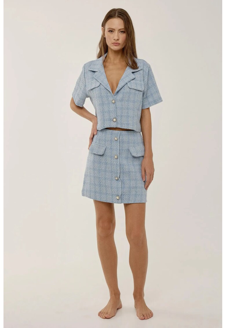 Fusta mini dama bumbac/poliester/acril - cu nasturi - albastru