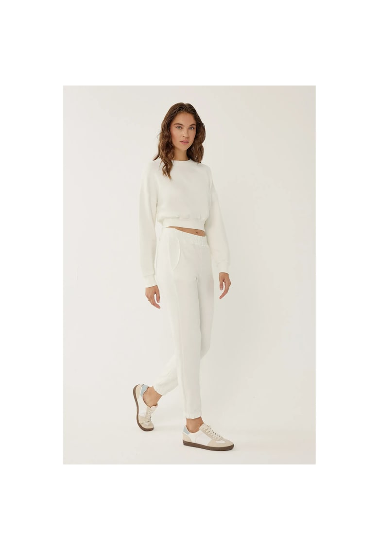 Pantaloni sport dama - joggers - confortabili - alb - textil