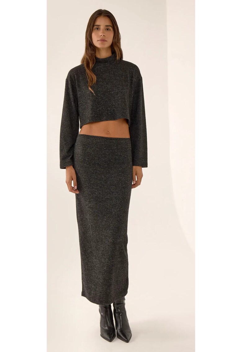 Fuste - fusta maxi texturata - talie inalta - negru - textil -