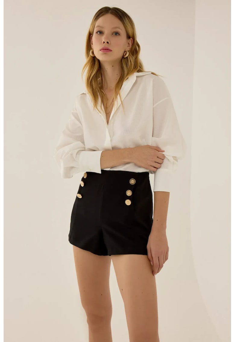 Pantaloni scurti - cu detalii aurii - textil - Negru