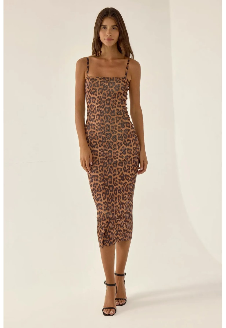 Rochie midi - mulata - imprimeu leopard - maro - jerseu