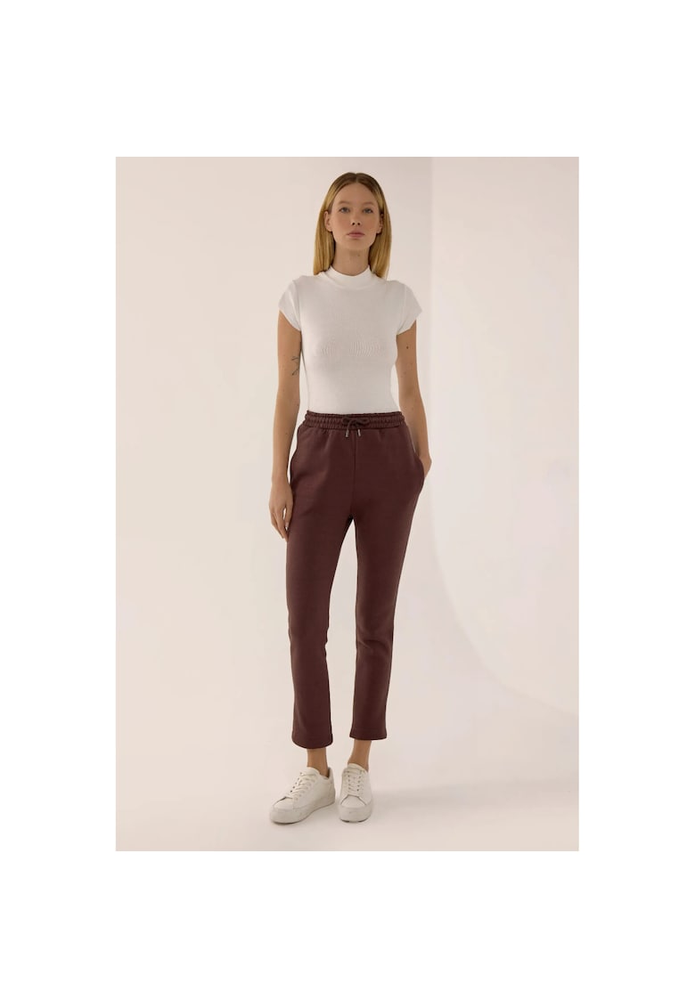 Pantaloni sport dama - slim fit - cordon - maro - bumbac-poliester