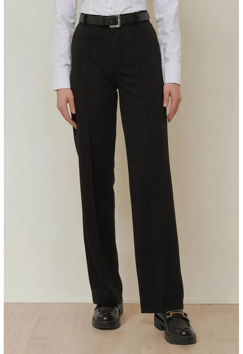 Pantaloni dama - drepti - talie inalta - negru - poliester