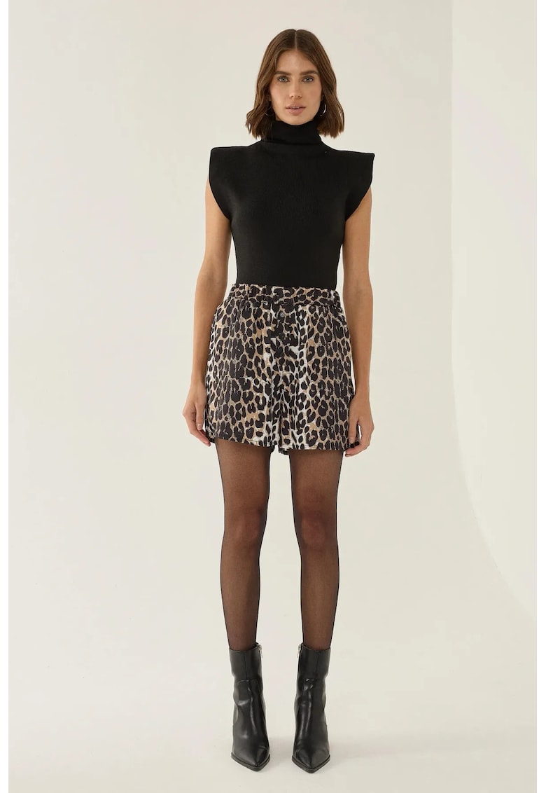Pantaloni scurți cu imprimeu leopard - Maro deschis