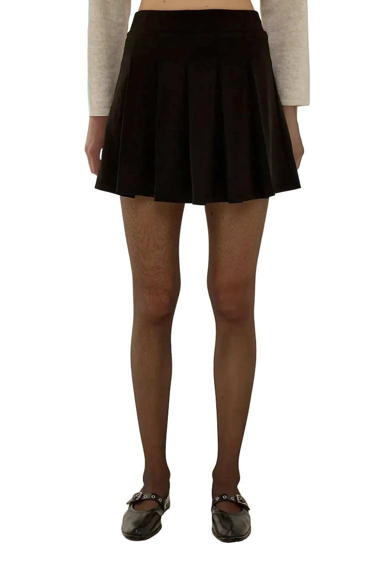 Fusta mini plisata - poliester/elastan - negru