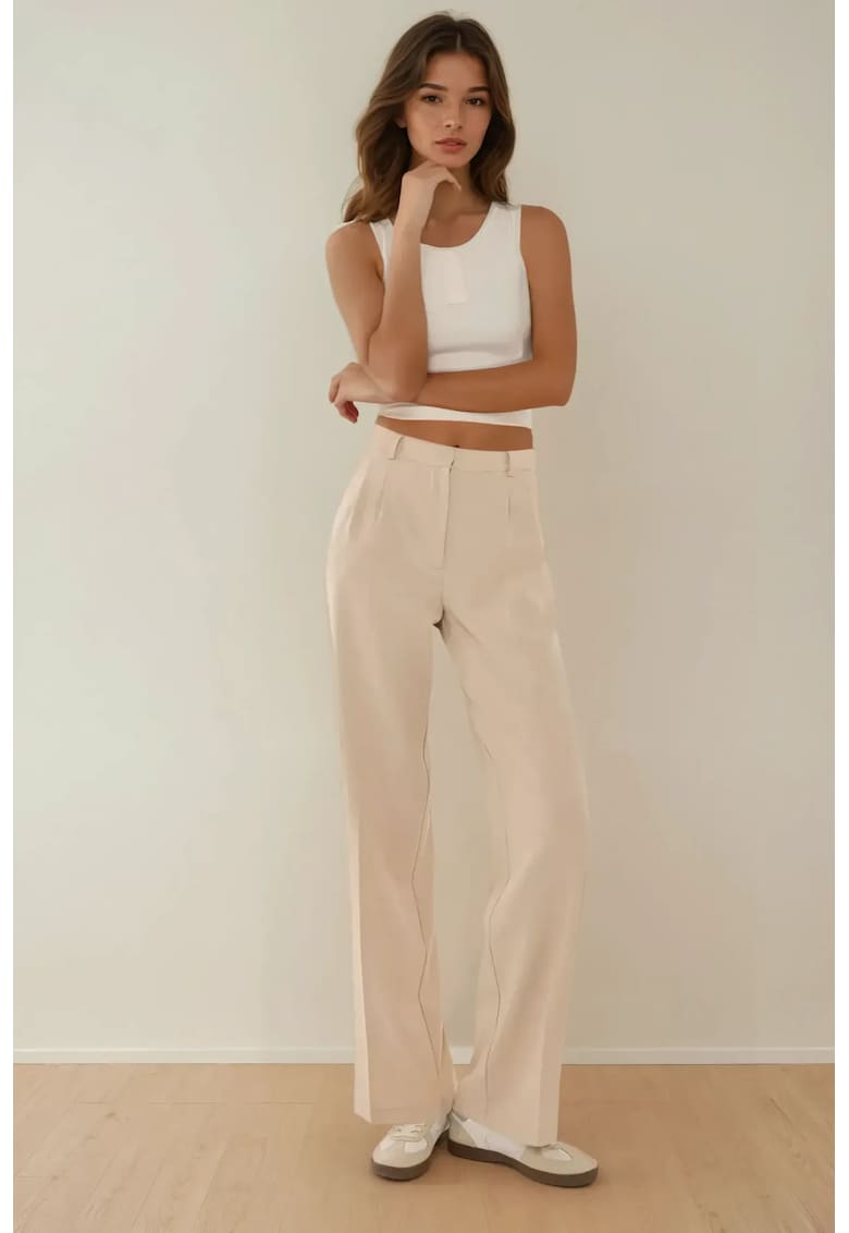 Pantaloni dama - drepti - plisati - talie medie - poliester